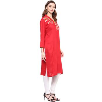 Ridan Rayon Red Embroidery Straight  Kurti 4