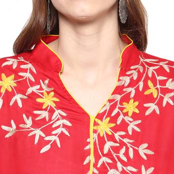 Ridan Rayon Red Embroidery Straight  Kurti 5