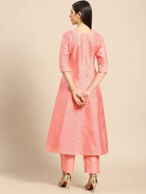Baby-pink embroidered dupion silk ethnic-kurtis 2