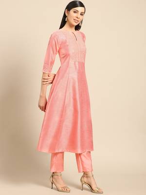 Baby-pink embroidered dupion silk ethnic-kurtis 3