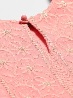 Baby-pink embroidered dupion silk ethnic-kurtis 4