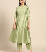 Olive embroidered dupion silk ethnic-kurtis