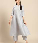 Grey embroidered dupion silk ethnic-kurtis