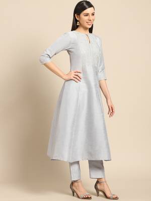 Grey embroidered dupion silk ethnic-kurtis 3
