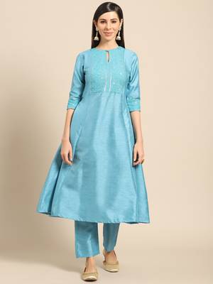 Blue embroidered dupion silk ethnic-kurtis 1