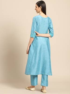 Blue embroidered dupion silk ethnic-kurtis 2
