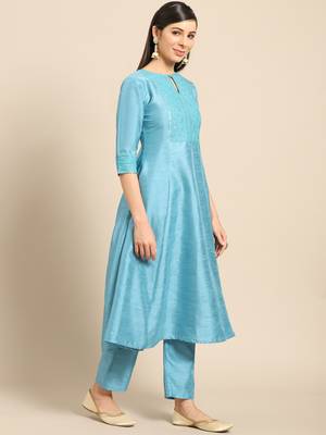 Blue embroidered dupion silk ethnic-kurtis 3