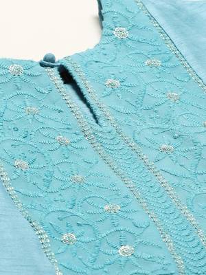 Blue embroidered dupion silk ethnic-kurtis 4