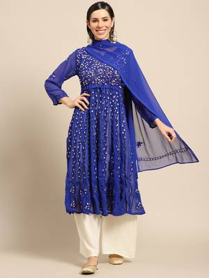 Blue embroidered georgette ethnic-kurtis 1