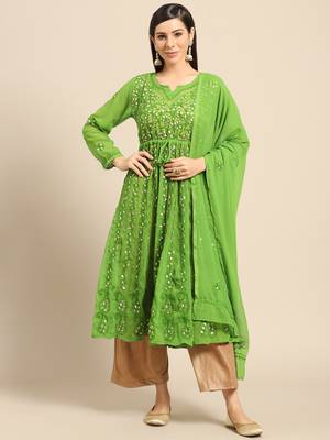 Green embroidered georgette ethnic-kurtis 1