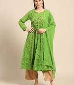 Green embroidered georgette ethnic-kurtis