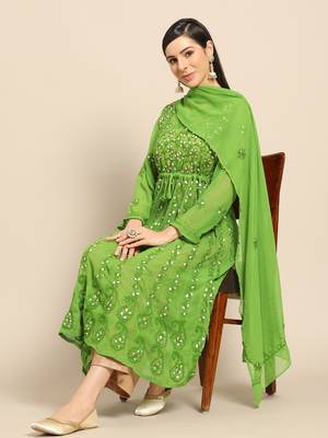 Green embroidered georgette ethnic-kurtis 3