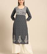 Black printed crepe ethnic-kurtis