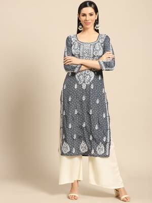 Grey printed crepe ethnic-kurtis 1