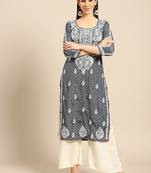 Grey printed crepe ethnic-kurtis