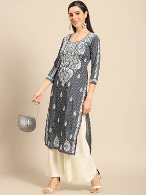 Grey printed crepe ethnic-kurtis 4