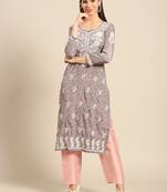 Olive printed crepe ethnic-kurtis