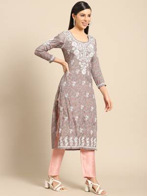 Olive printed crepe ethnic-kurtis 3