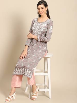 Olive printed crepe ethnic-kurtis 4