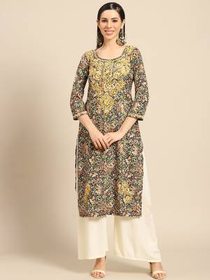 Brown printed crepe ethnic-kurtis 1