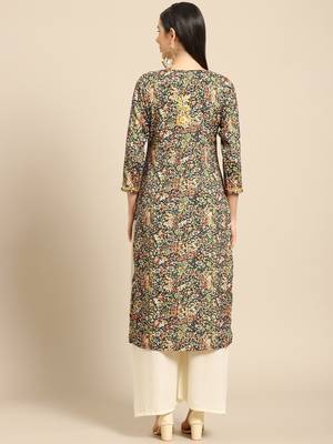Brown printed crepe ethnic-kurtis 2