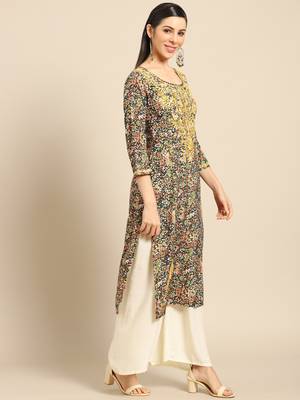 Brown printed crepe ethnic-kurtis 3