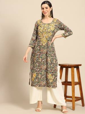 Brown printed crepe ethnic-kurtis 4