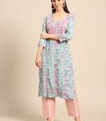 Teal printed crepe ethnic-kurtis