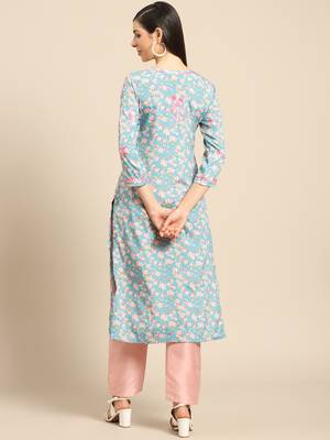 Teal printed crepe ethnic-kurtis 2