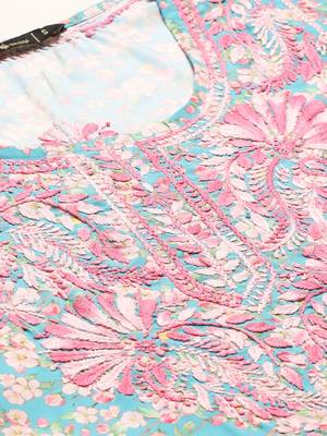 Teal printed crepe ethnic-kurtis 5