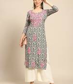 Green printed crepe ethnic-kurtis