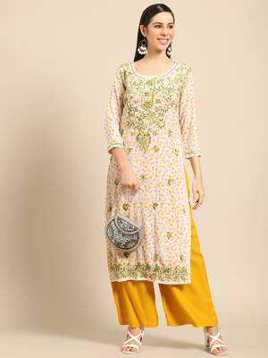 Yellow printed crepe ethnic-kurtis 1