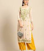 Yellow printed crepe ethnic-kurtis