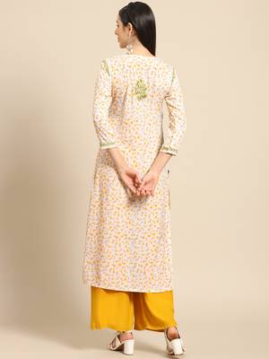 Yellow printed crepe ethnic-kurtis 2