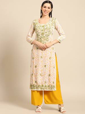 Yellow printed crepe ethnic-kurtis 3