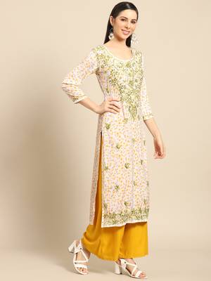Yellow printed crepe ethnic-kurtis 4