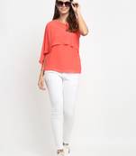 Orange plain georgette party-tops