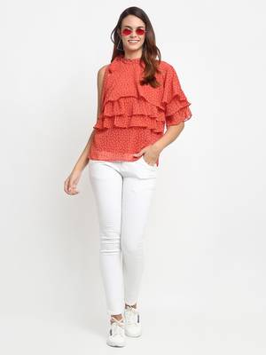 Orange printed georgette party-tops 1