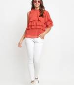 Orange printed georgette party-tops