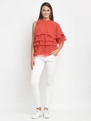 Orange printed georgette party-tops 2
