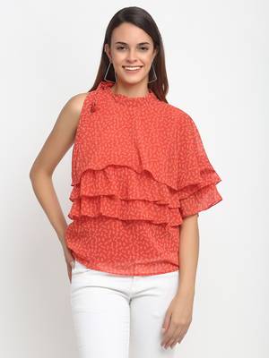 Orange printed georgette party-tops 3