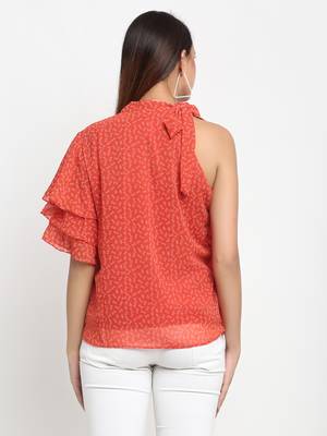 Orange printed georgette party-tops 5