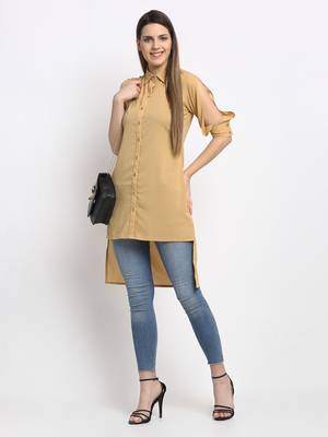Beige plain georgette party-tops 1