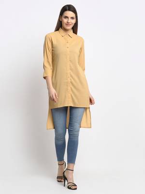 Beige plain georgette party-tops 2