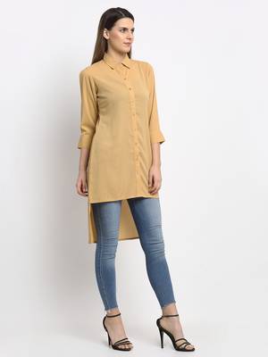 Beige plain georgette party-tops 3