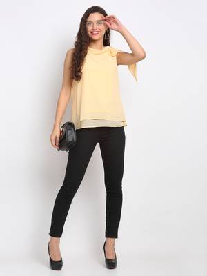 Gold plain georgette party-tops 1