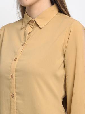 Beige plain georgette party-tops 5