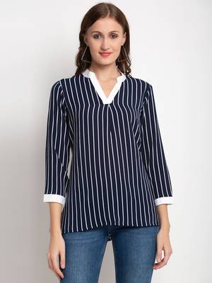 Navy-blue printed georgette party-tops 1