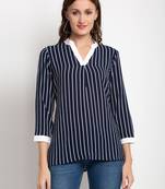 Navy-blue printed georgette party-tops