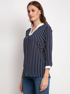 Navy-blue printed georgette party-tops 2